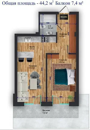 Фото 2 2-комн. квартира в Текстильный стадион