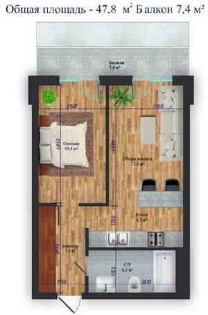 Фото 4 2-комн. квартира в Текстильный стадион