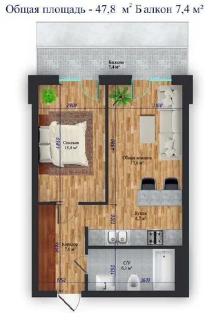 Фото 2 2-комн. квартира в Текстильный стадион