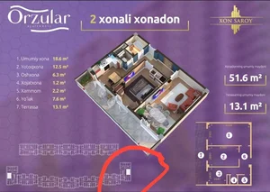 Фото 1 2-комн. квартира в Юнусабад16